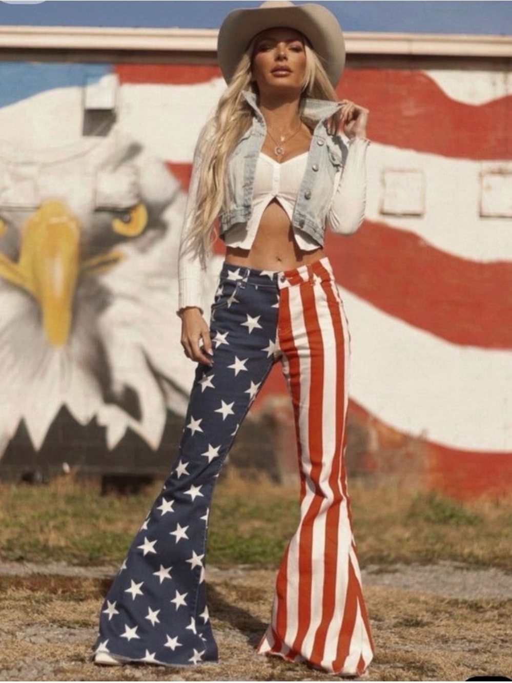 Ranch Dress’n Patriotic American Flag Flare Pants - Red, White & Blue